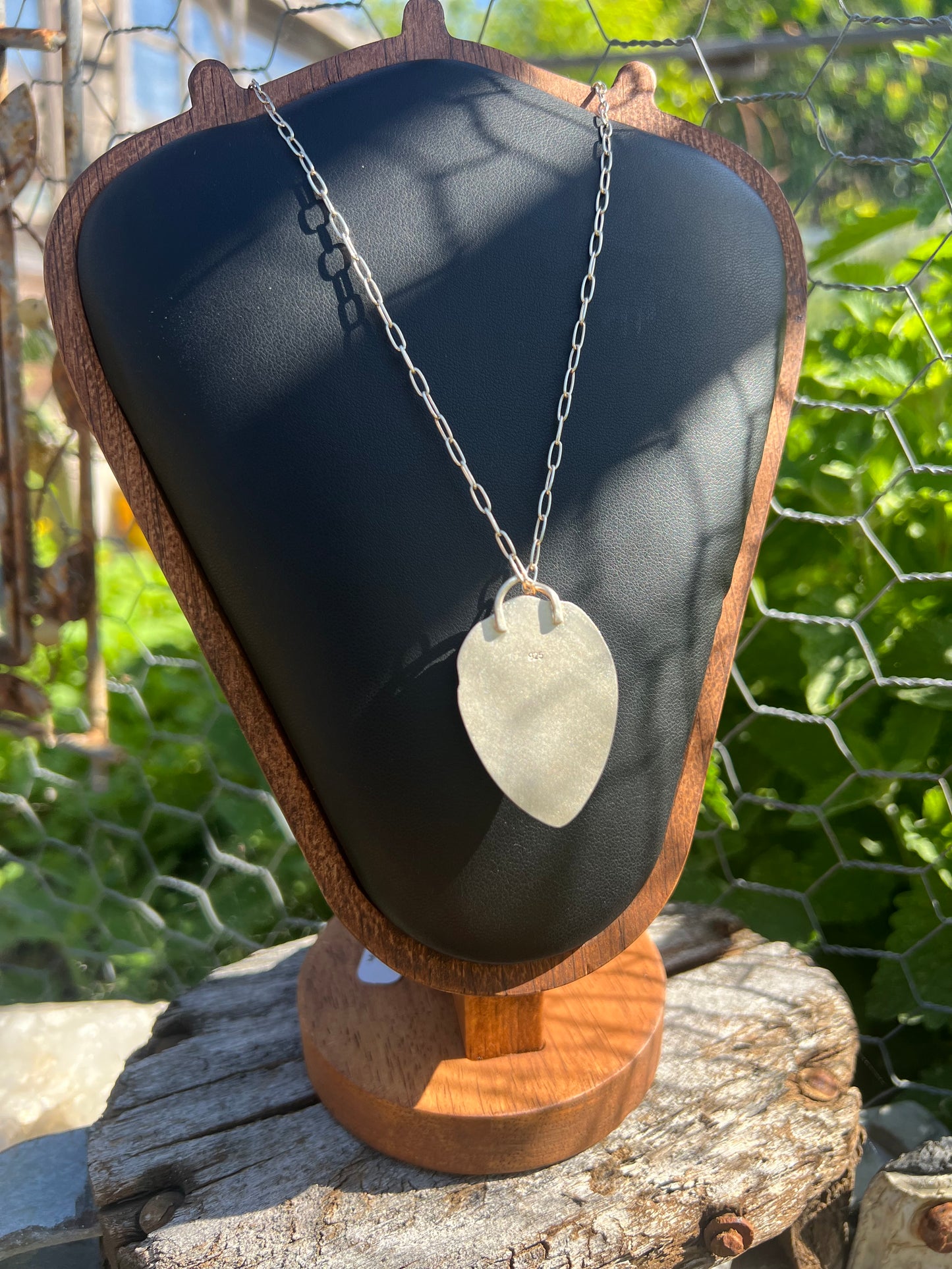 Honey comb, shield pendant necklace.