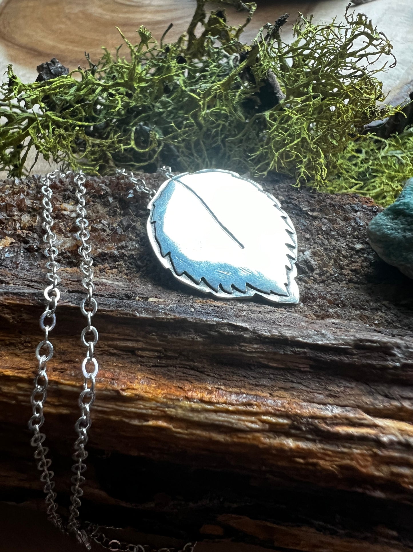 Wild Rose, "Bud Leaf", handmade in sterling silver with chain