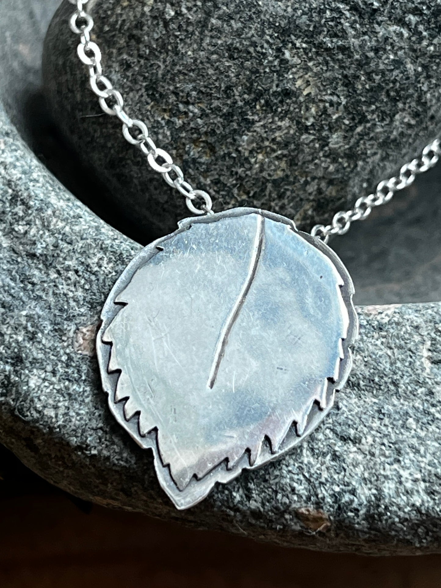 Wild Rose, "Bud Leaf", handmade in sterling silver with chain