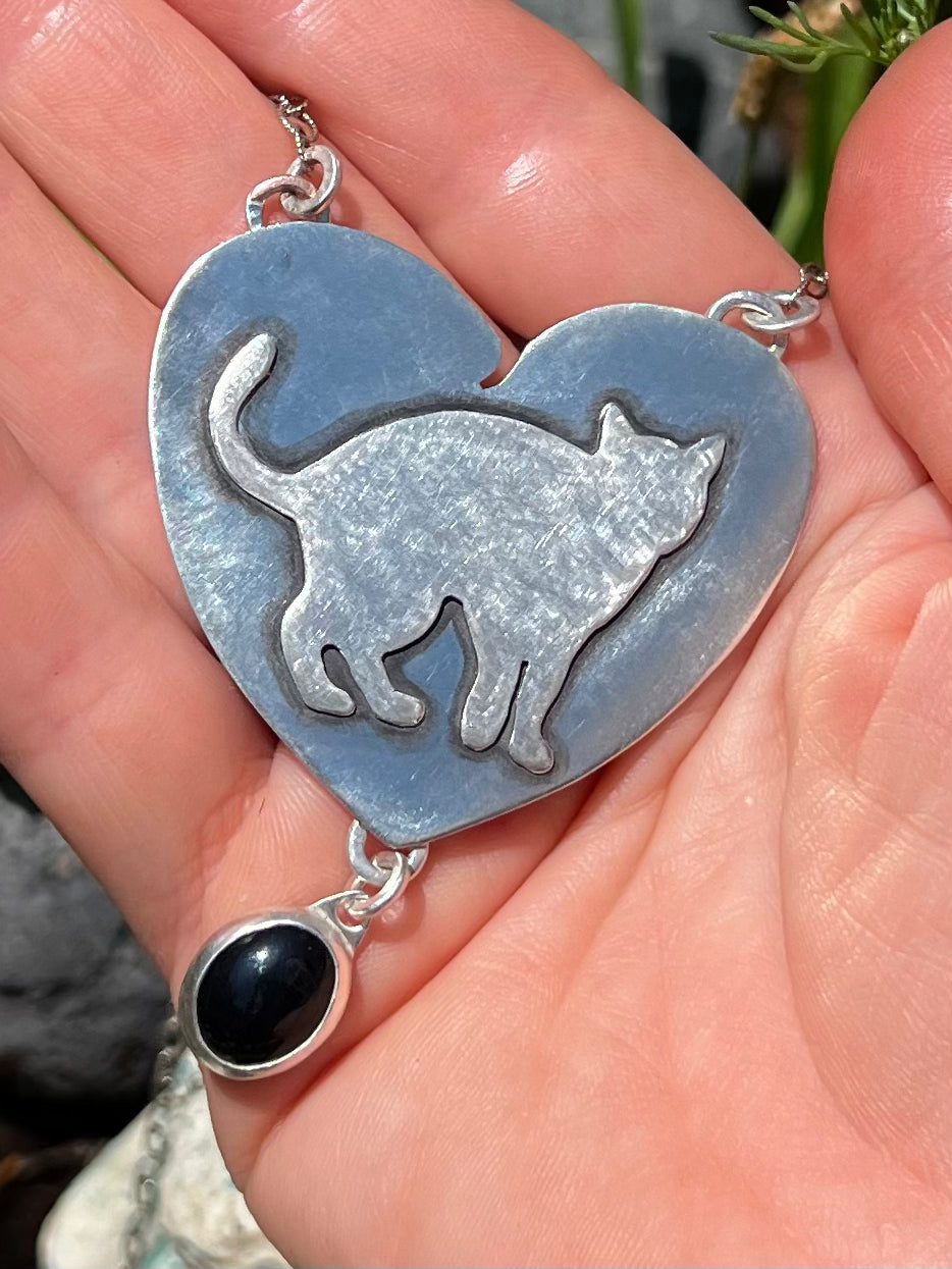 “Cat Lady” pendant necklace, with onyx charm