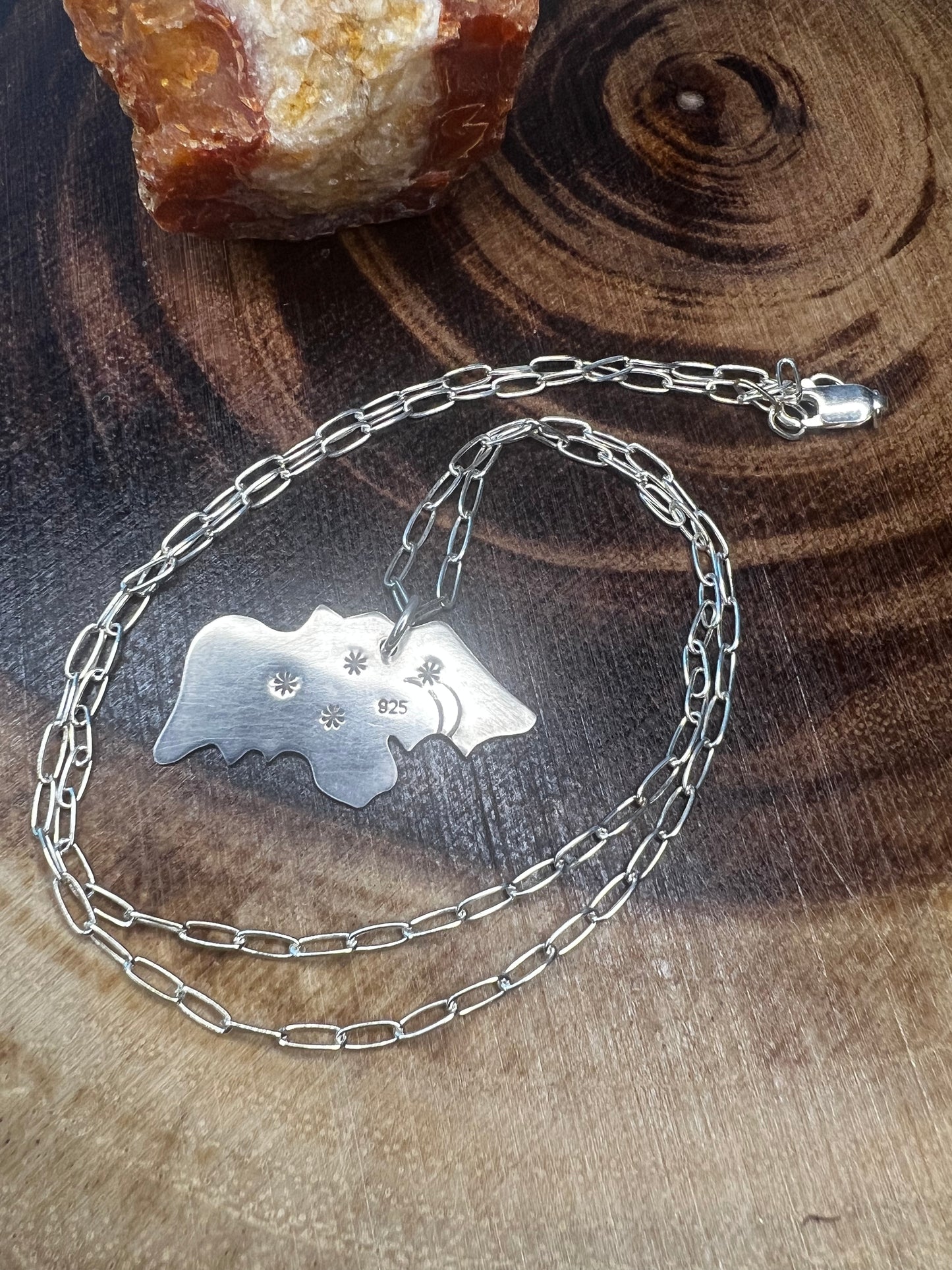 “Betty bat” necklace, sterling silver hand cut vintage design