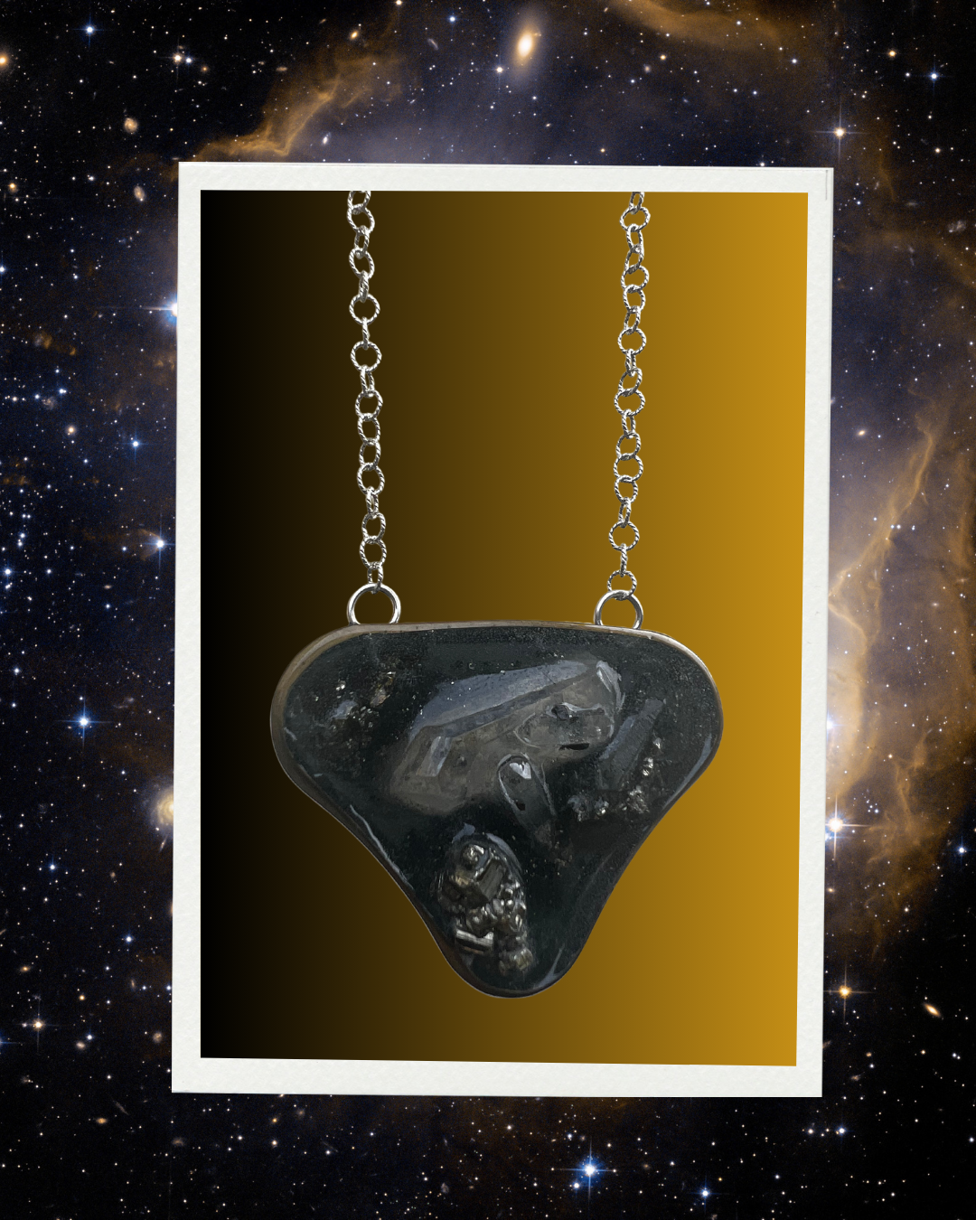 Galaxy IV, crystals, resin, and silver necklace