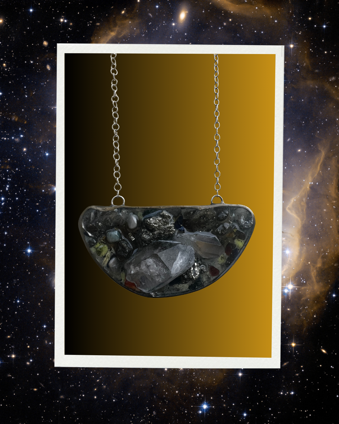 Galaxy VIII, crystal, resin, sterling silver necklace