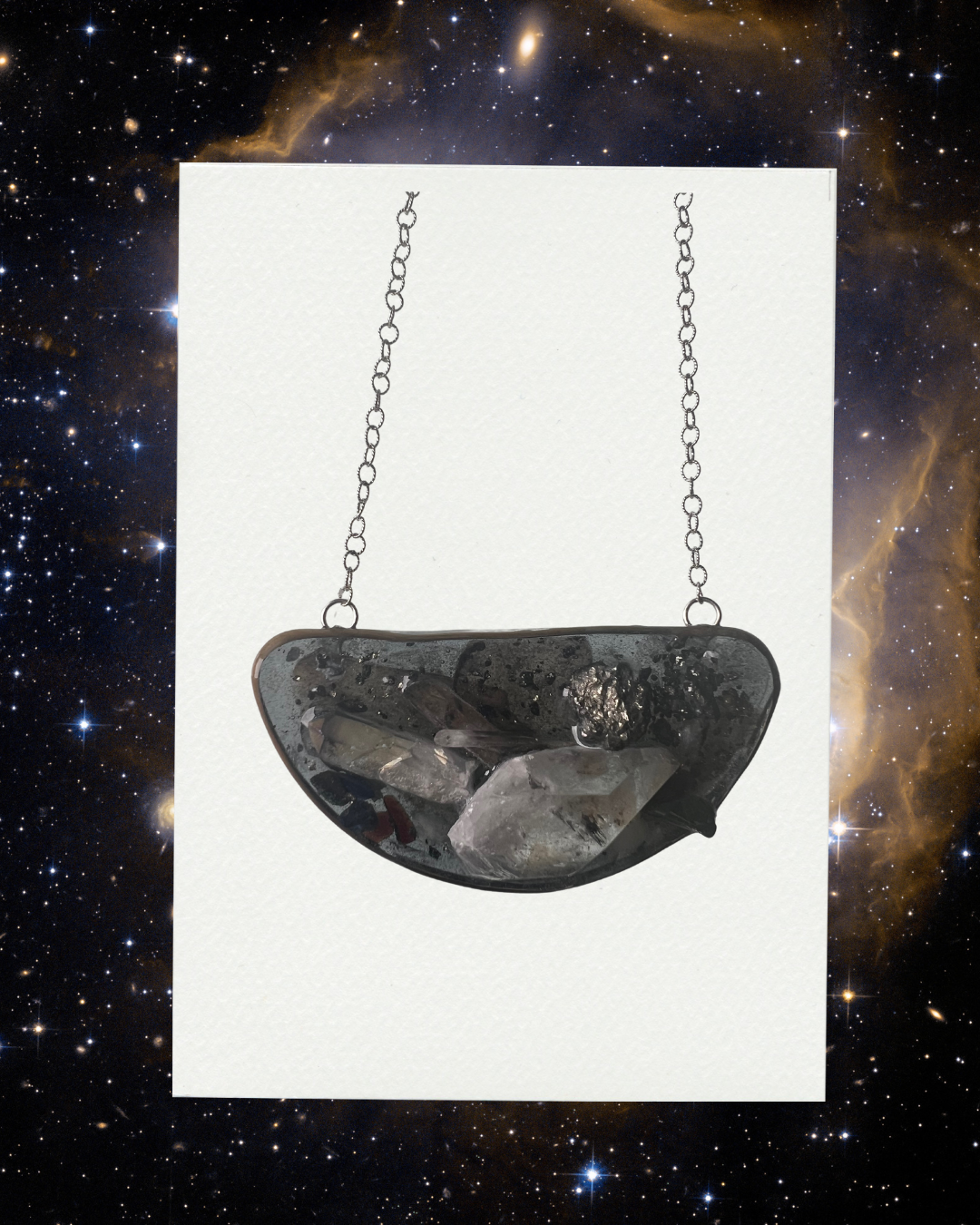 Galaxy III, Crystal, resin, and silver necklace