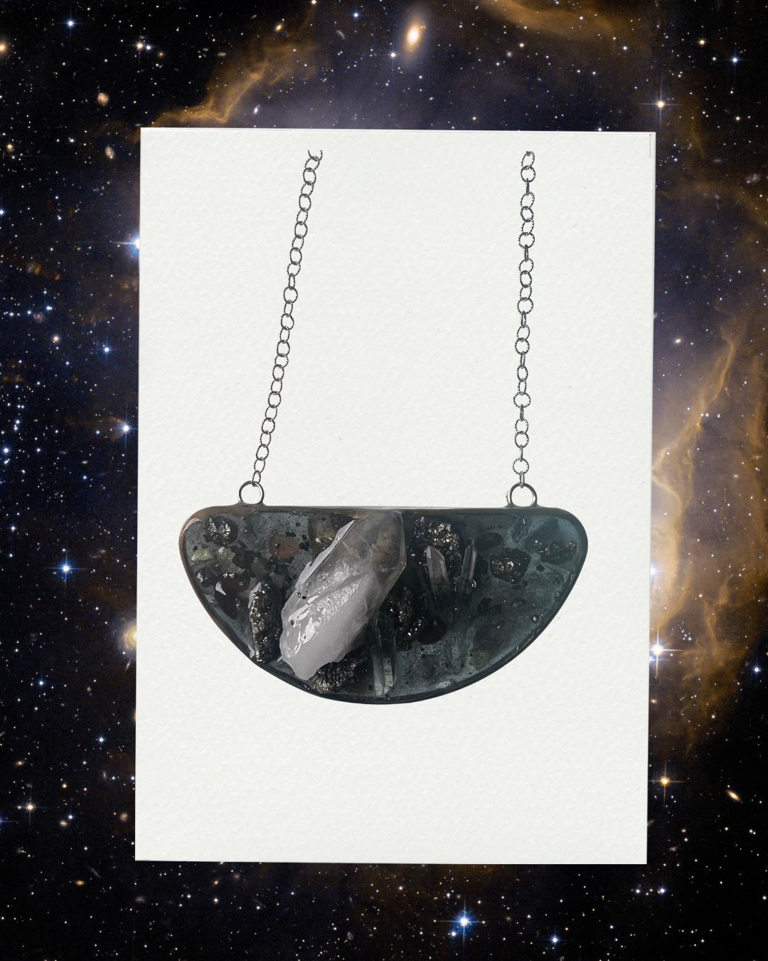 Galaxy I, Crystal, Resin, & Silver necklace