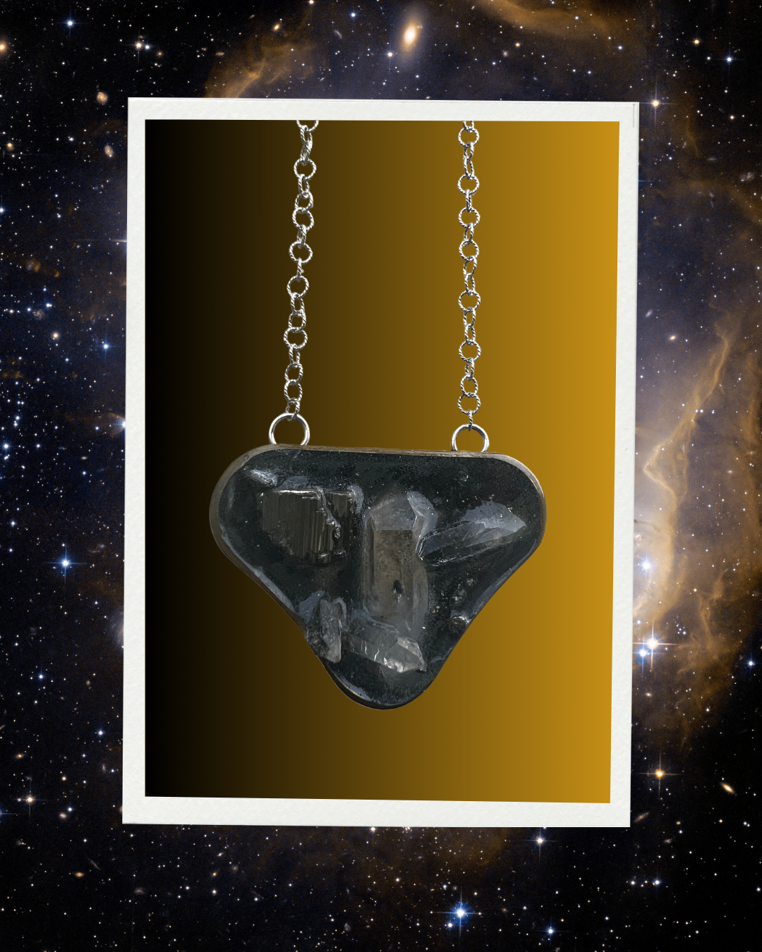 Galaxy VI, crystal, resin, and silver necklace