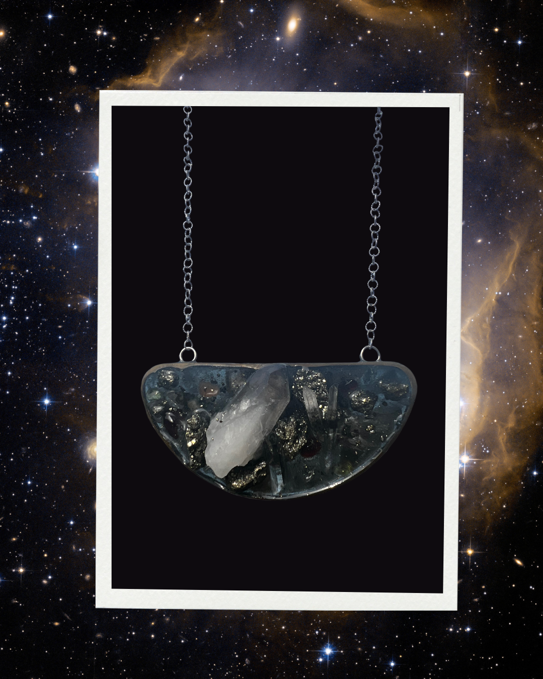 Galaxy I, Crystal, Resin, & Silver necklace