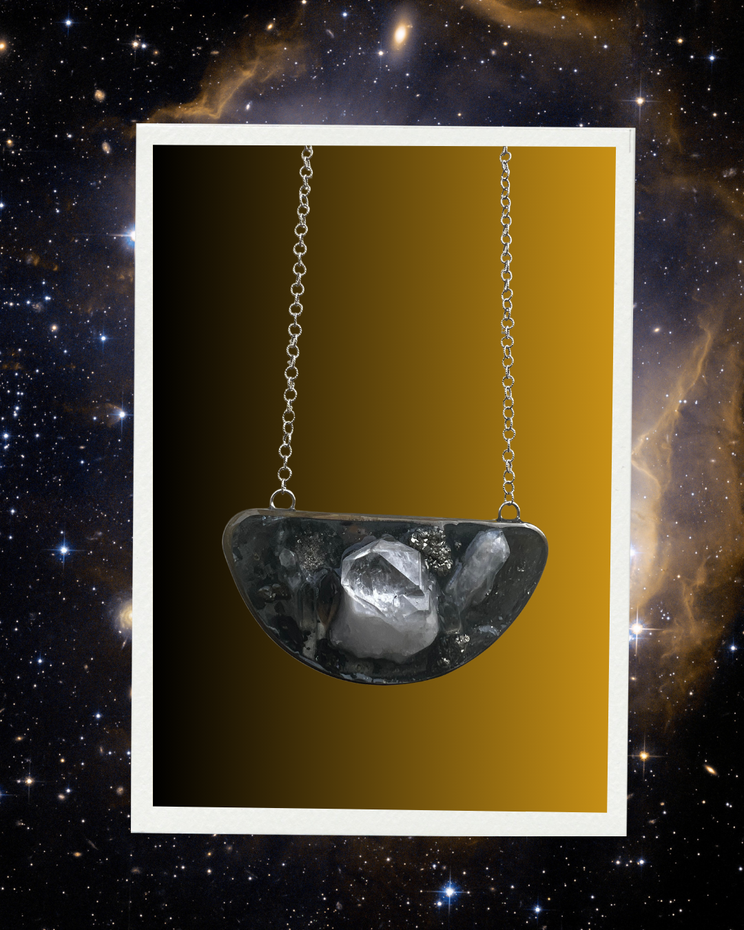 Galaxy II, Crystal, resin, and silver necklace