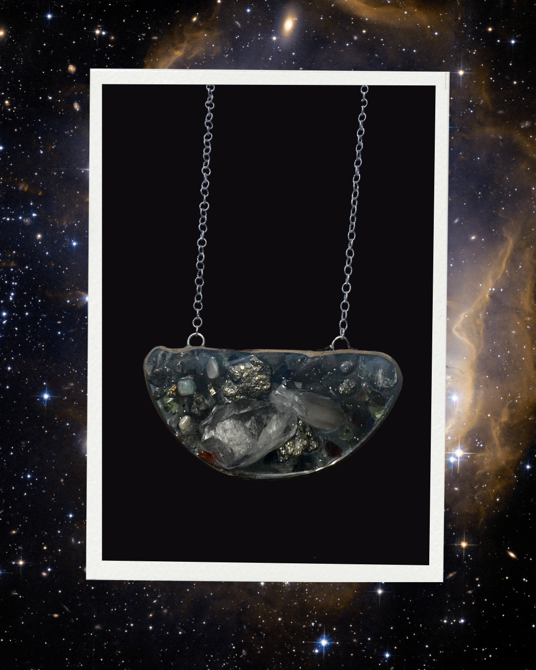 Galaxy VIII, crystal, resin, sterling silver necklace