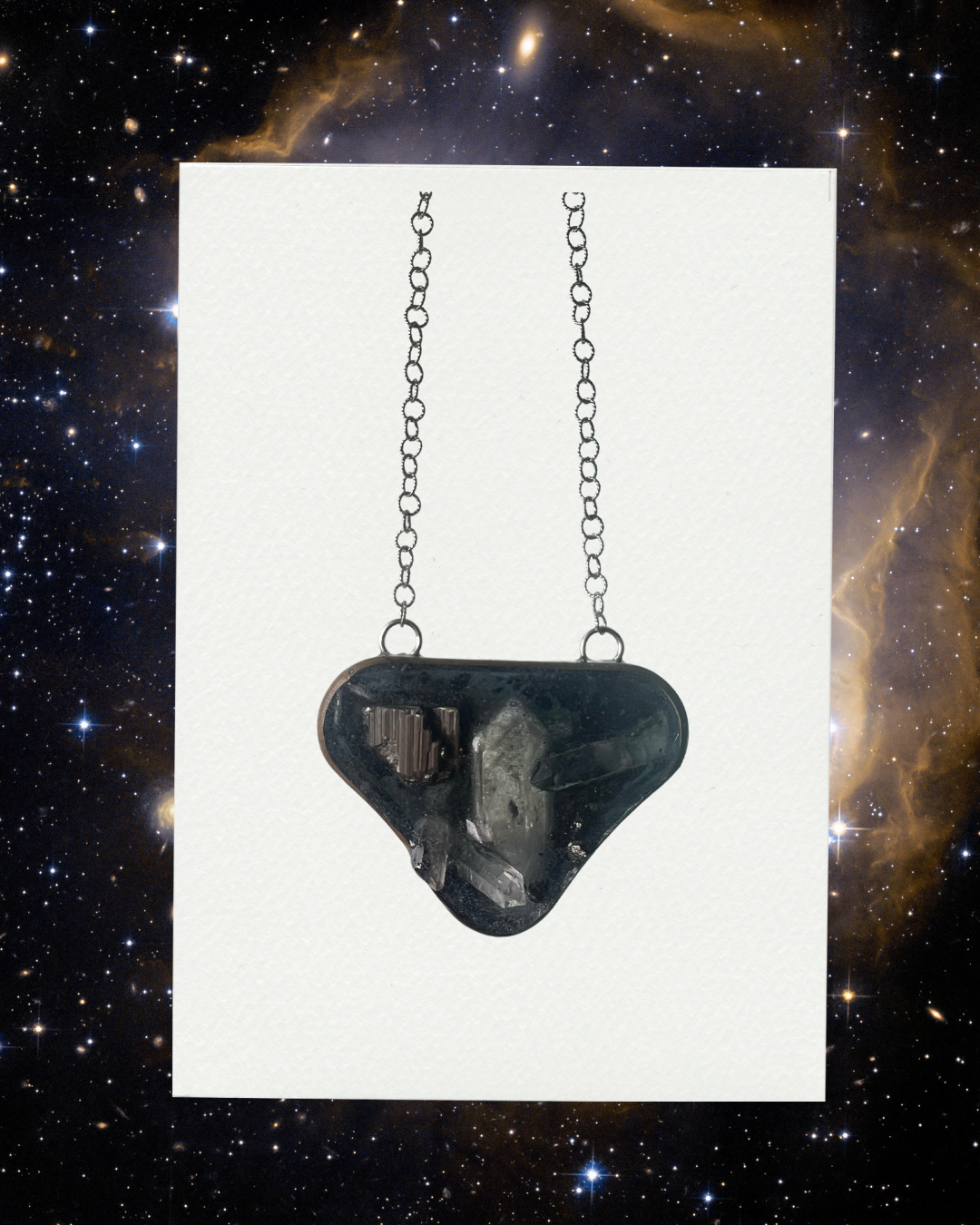 Galaxy VI, crystal, resin, and silver necklace