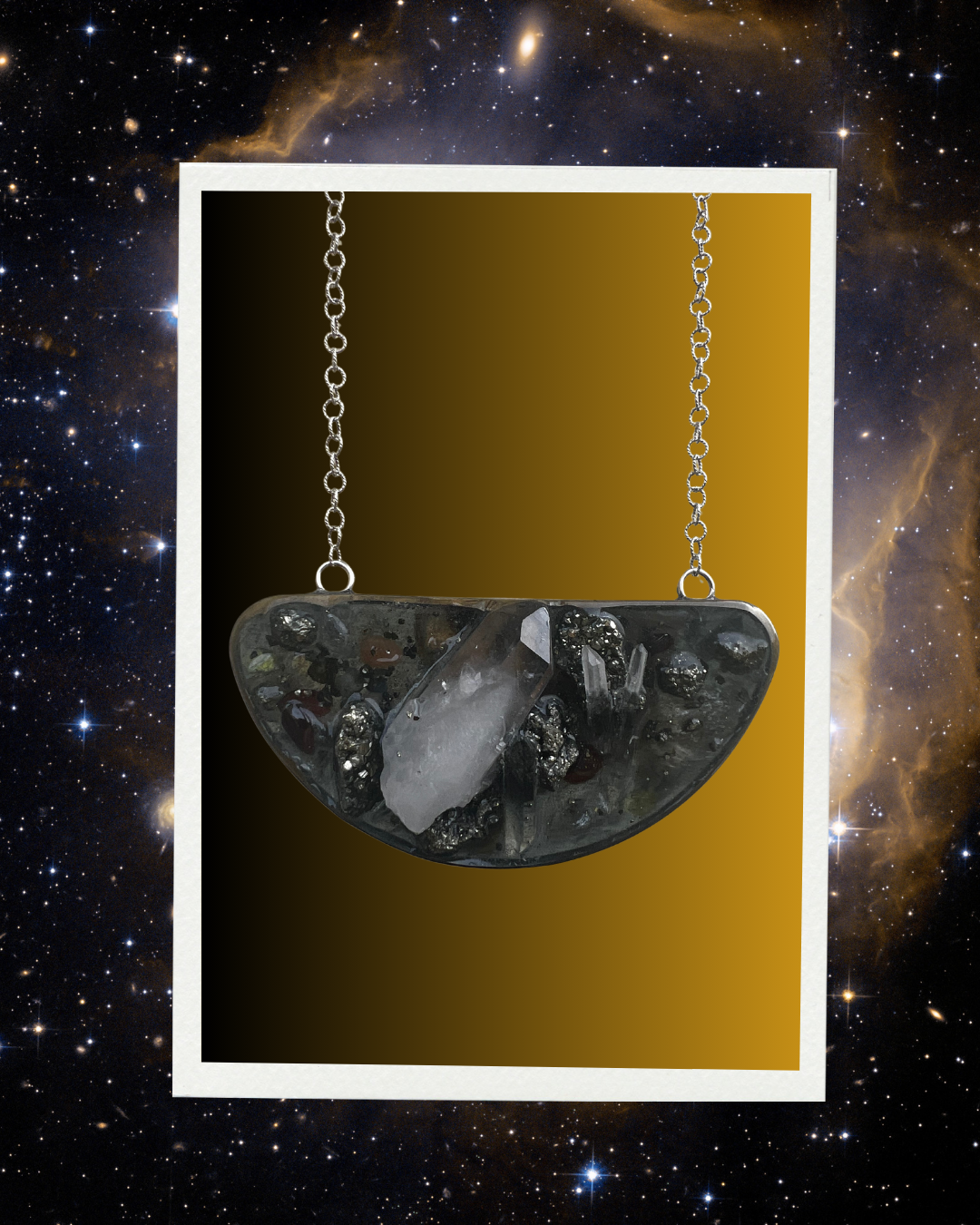 Galaxy I, Crystal, Resin, & Silver necklace