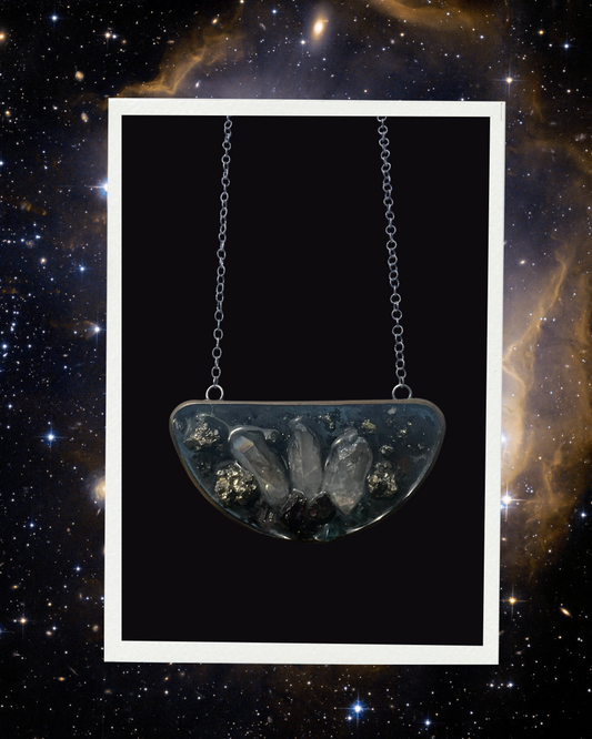 Galaxy V, Crystal, resin, and silver necklace