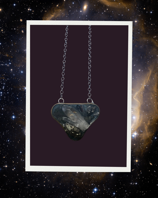 Galaxy VII, crystal, resin, silver, necklace