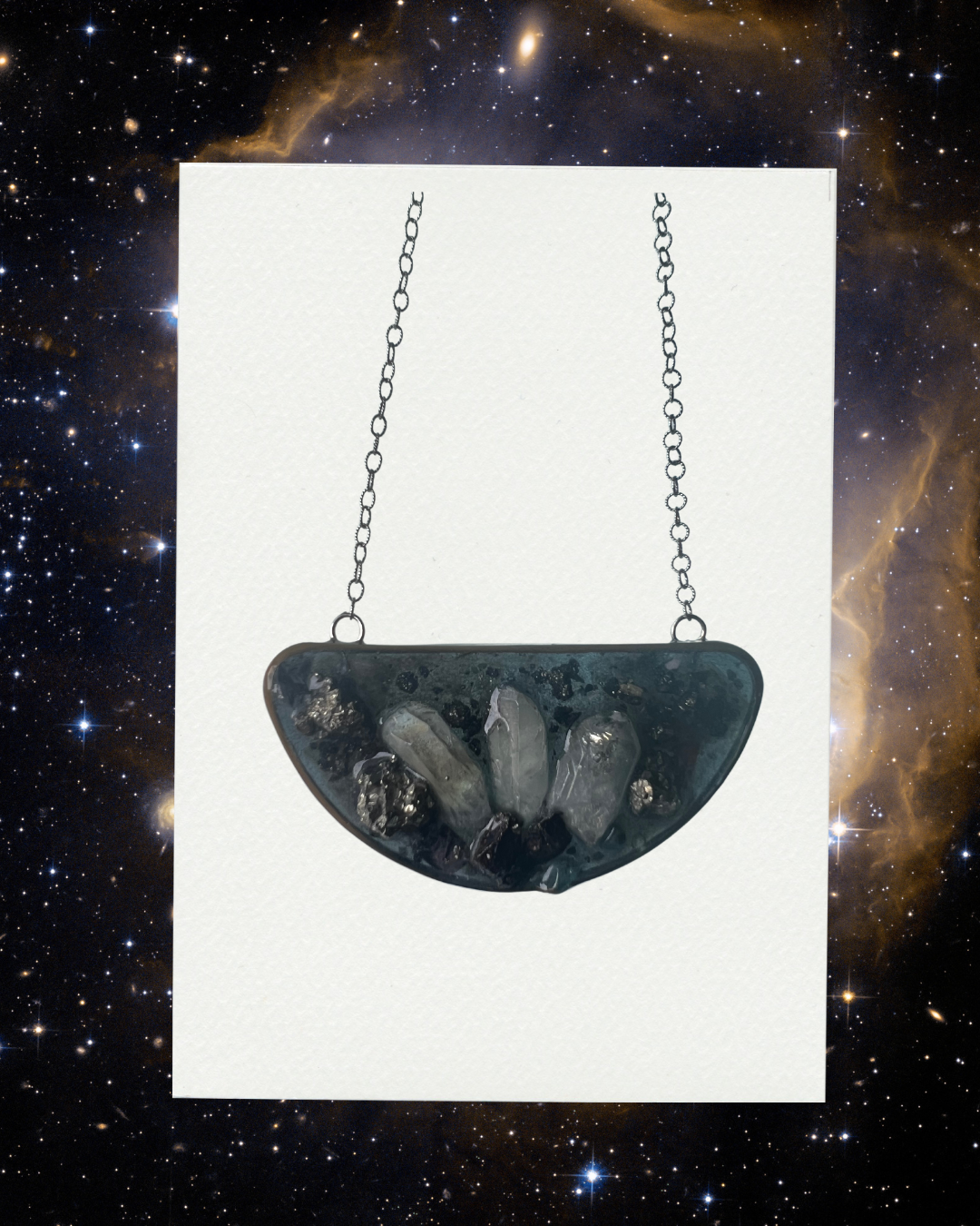 Galaxy V, Crystal, resin, and silver necklace