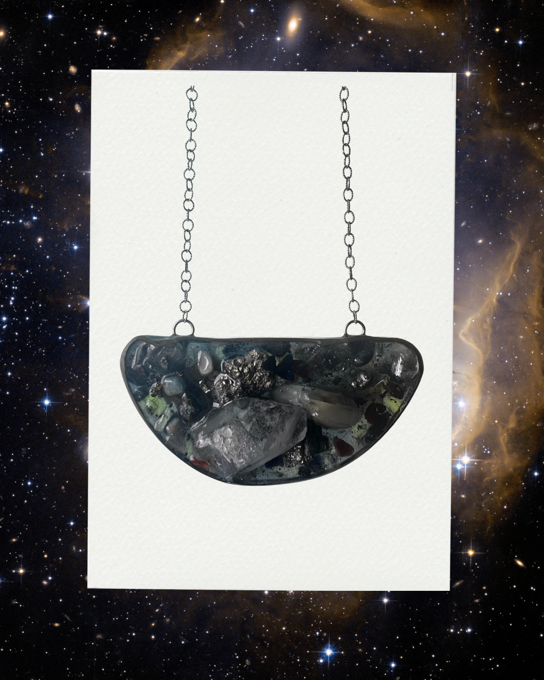 Galaxy VIII, crystal, resin, sterling silver necklace