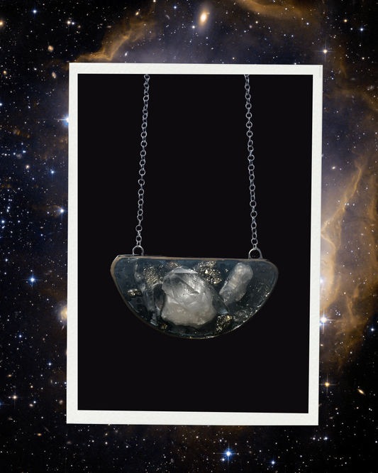 Galaxy II, Crystal, resin, and silver necklace