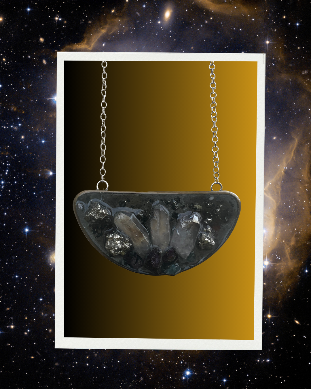 Galaxy V, Crystal, resin, and silver necklace