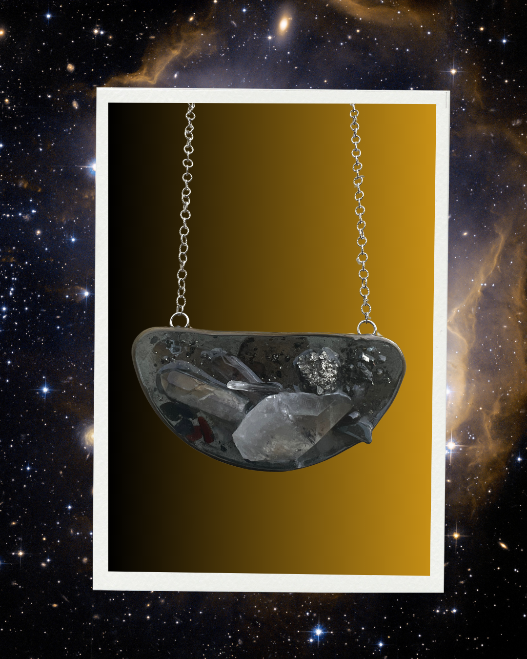 Galaxy III, Crystal, resin, and silver necklace