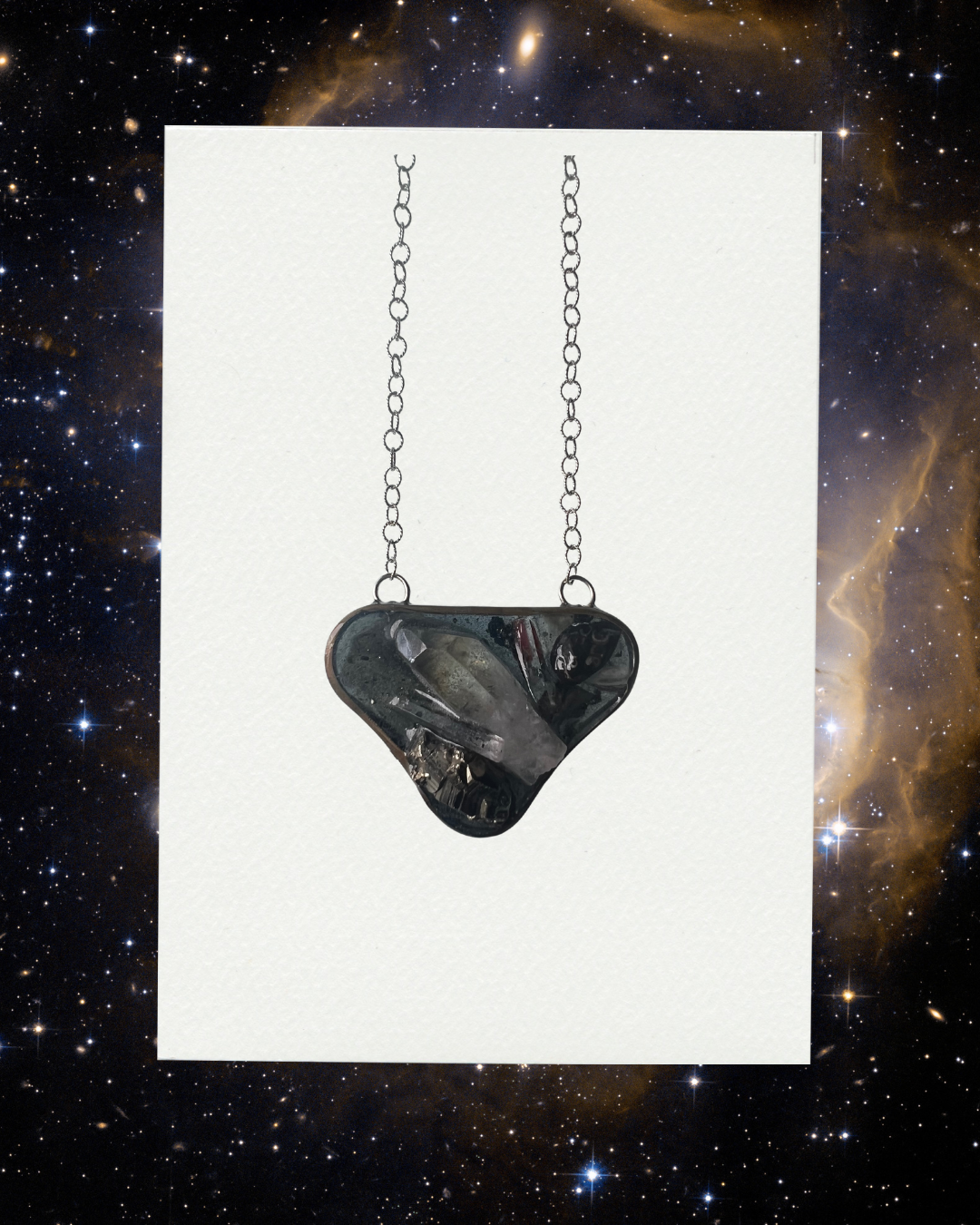 Galaxy VII, crystal, resin, silver, necklace