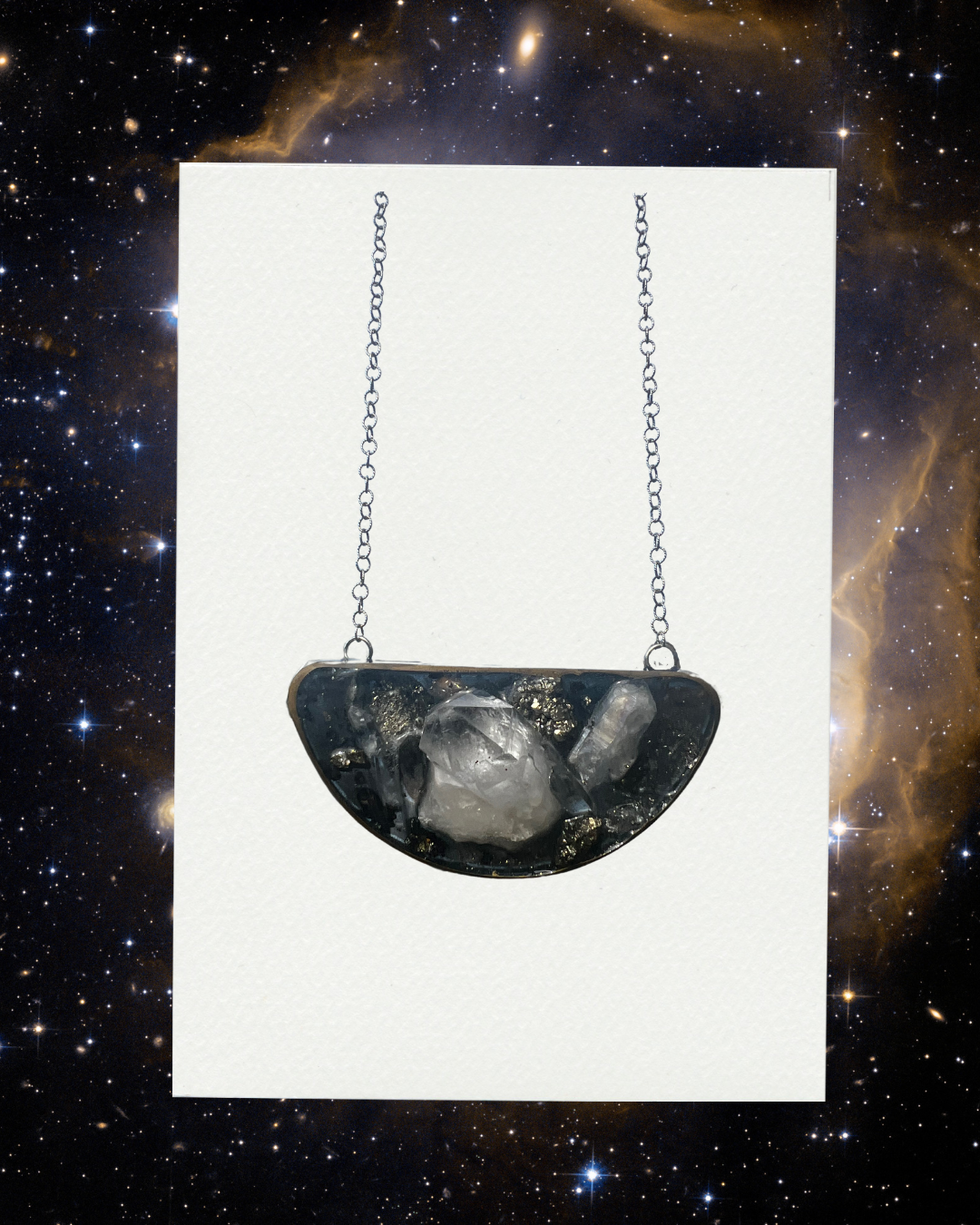 Galaxy II, Crystal, resin, and silver necklace