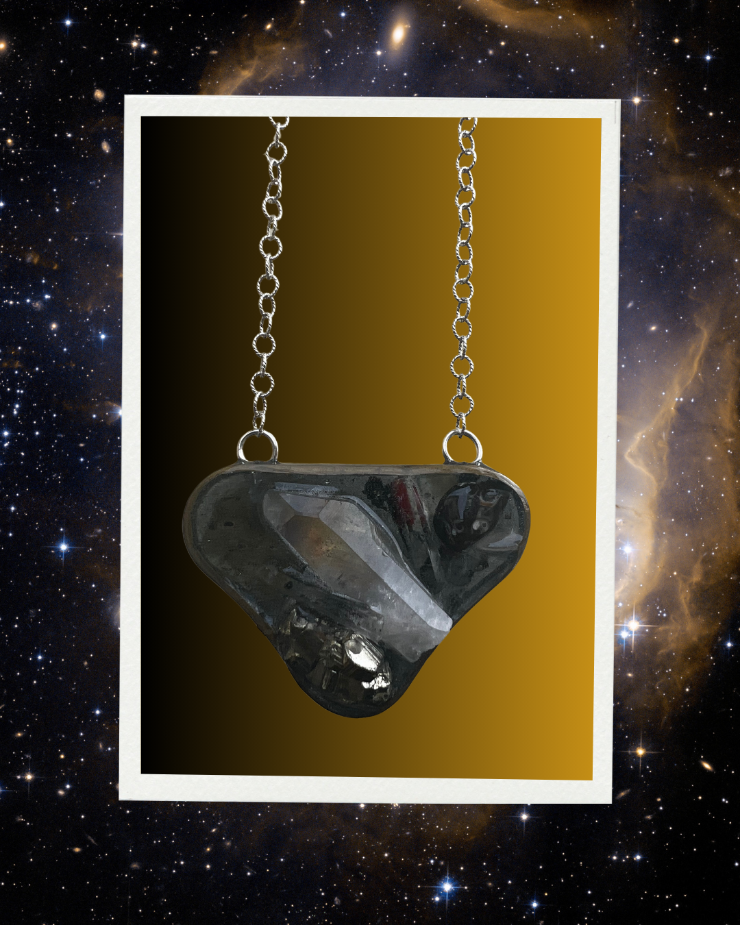 Galaxy VII, crystal, resin, silver, necklace