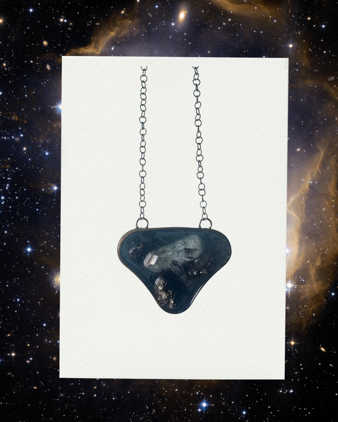 Galaxy IV, crystals, resin, and silver necklace