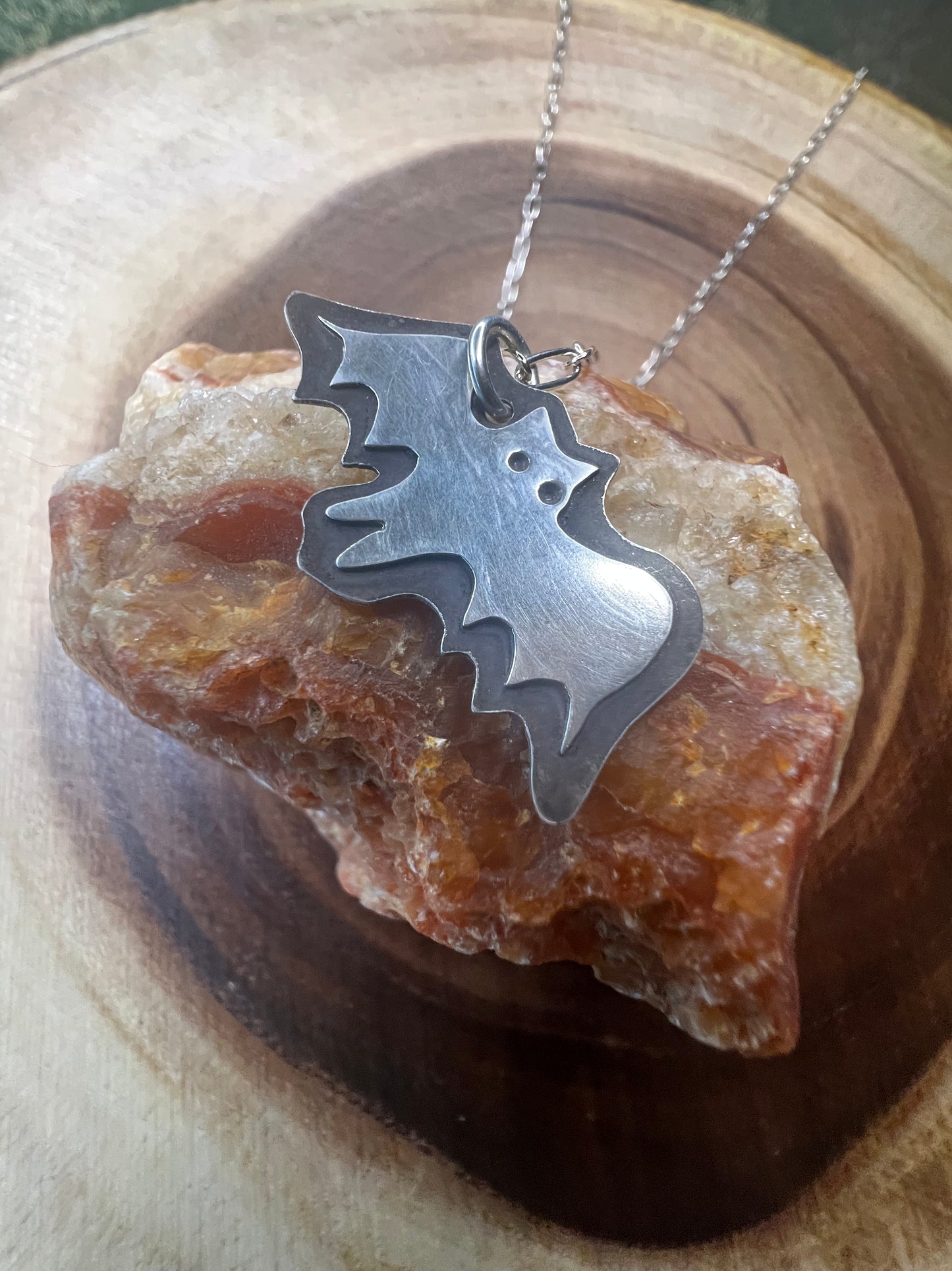 “Betty bat” necklace, sterling silver hand cut vintage design