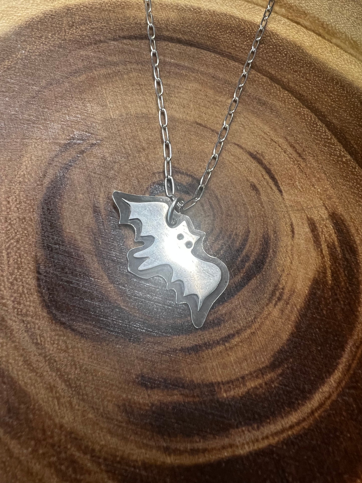 “Betty bat” necklace, sterling silver hand cut vintage design